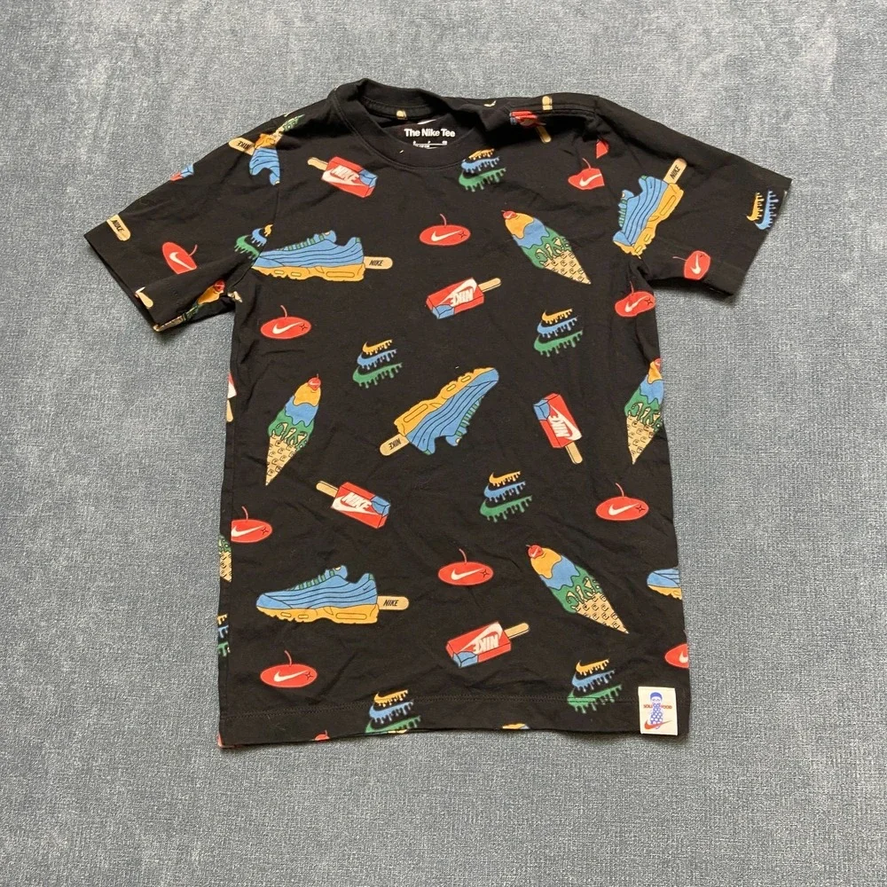 Nike T-Shirt Kids Small Black Ice Cream Print Short Sleeve Crew Neck Casual Wear